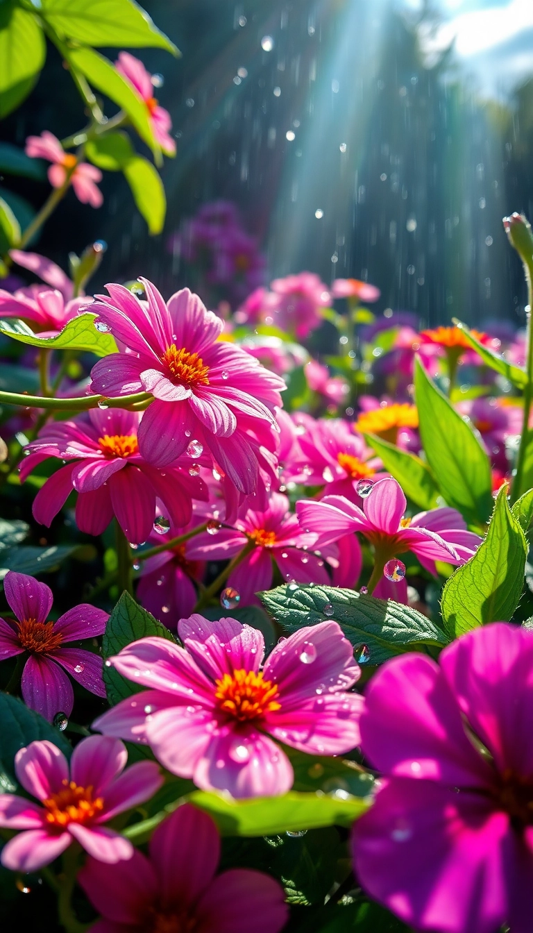 iPhone Surreal AI Spring Rain Garden Photogenic Wallpaper Copyright-Free Stock Image